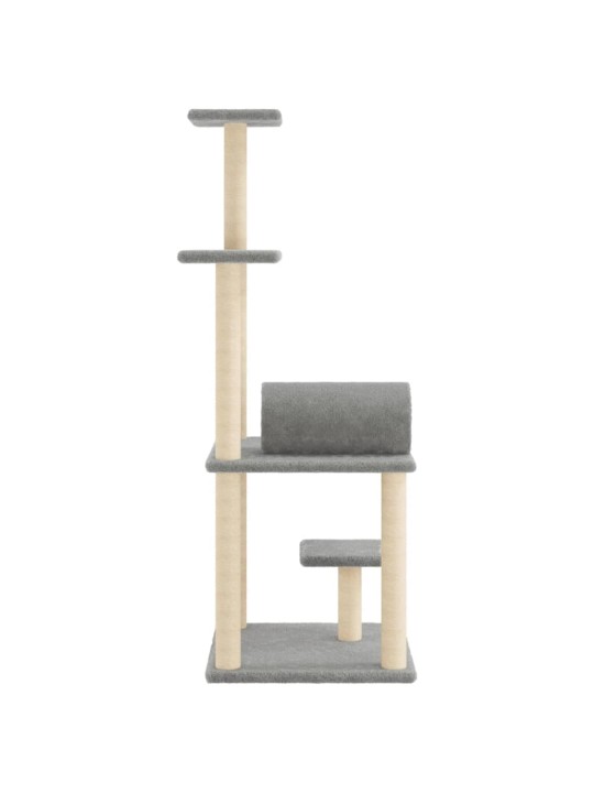 Kaķu māja ar sizala stabiem nagu asināšanai, 136 cm, pelēka
