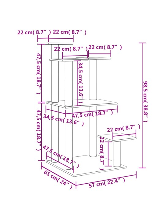 Nagu asināšanas stabi ar platformām, gaiši pelēki, 98,5 cm
