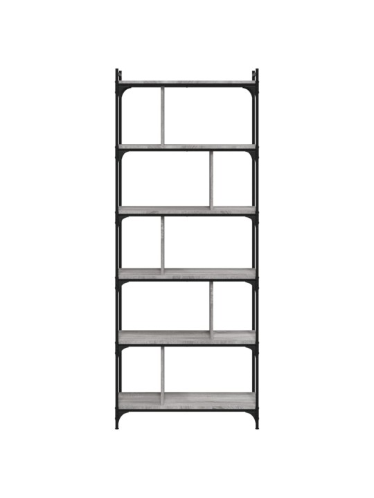 Grāmatu plaukts, 6 līmeņi, pelēks, 76x32x192 cm, koks