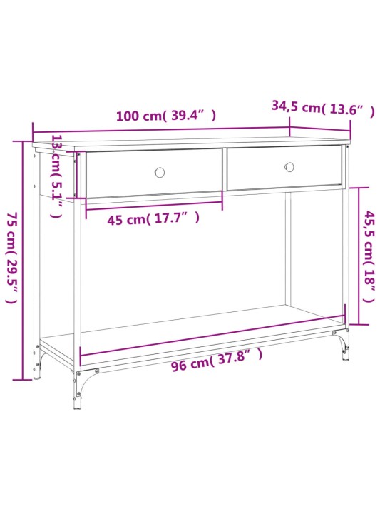 Konsoles galdiņš, ozolkoka, 100x34,5x75 cm, inženierijas koks
