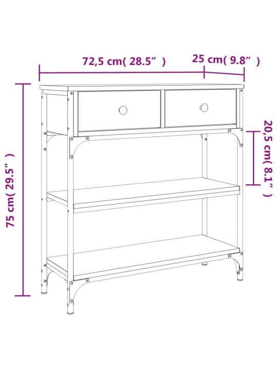 Konsoles galdiņš, brūns, 72,5x25x75 cm, inženierijas koks