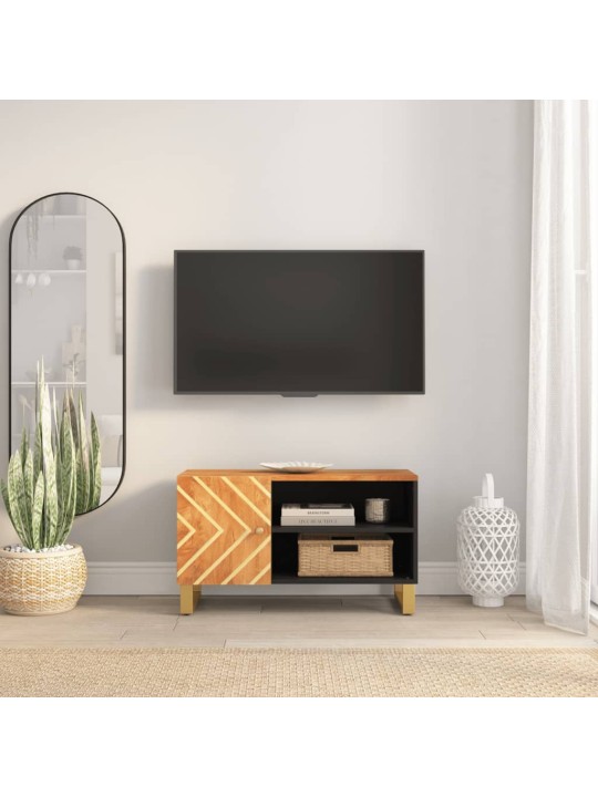 Tv skapītis, brūns un melns, 80x31,5x46 cm, mango masīvkoks