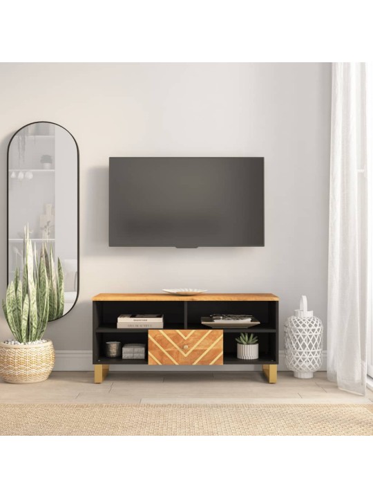 Tv skapītis, brūns un melns, 100x33,5x46 cm, mango masīvkoks