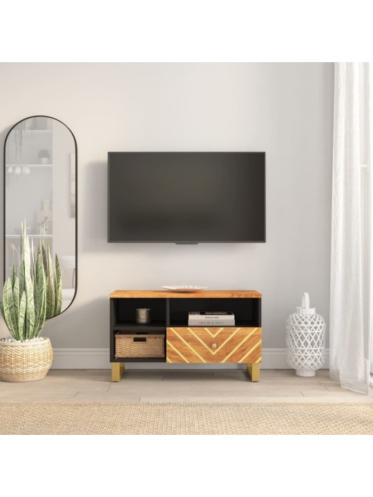 Tv skapītis, brūns un melns, 80x33,5x46 cm, mango masīvkoks