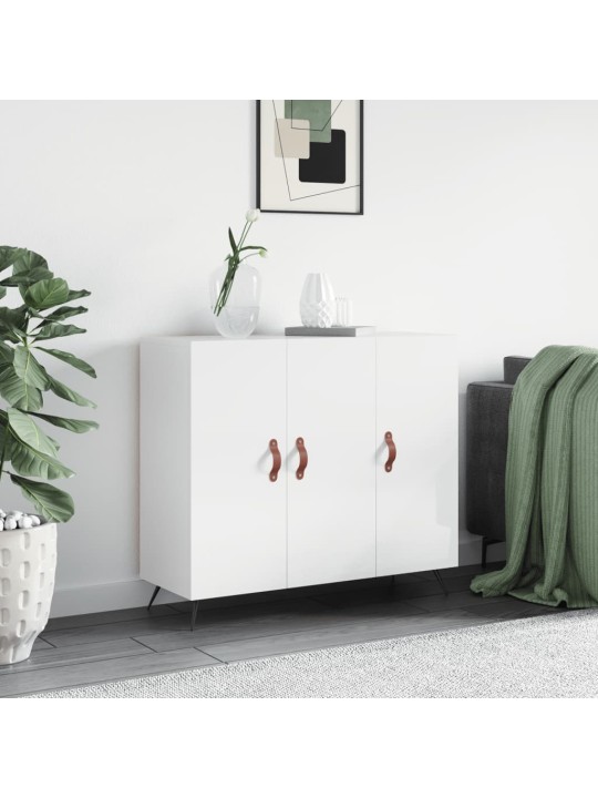 Kumode, spīdīgi balta, 90x34x80 cm, inženierijas koks