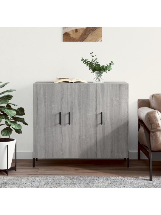 Kumode, pelēka ozolkoka krāsa, 90x34x80 cm, inženierijas koks