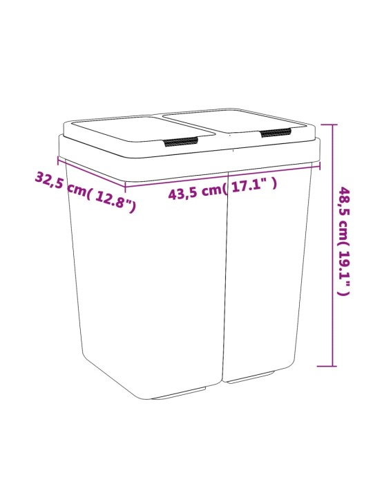 Dubultā atkritumu tvertne, antracītpelēka, 2x25 l