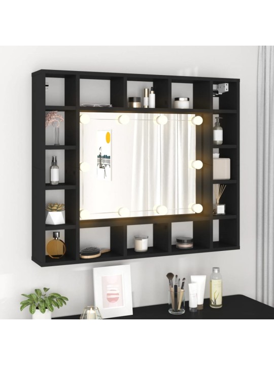 Skapītis ar led un spoguli, melns, 91x15x76,5 cm