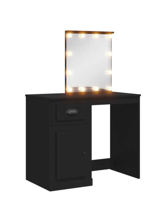 Spoguļgaldiņš ar led, melns, 90x42x132,5 cm