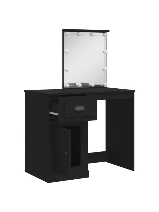 Spoguļgaldiņš ar led, melns, 90x42x132,5 cm