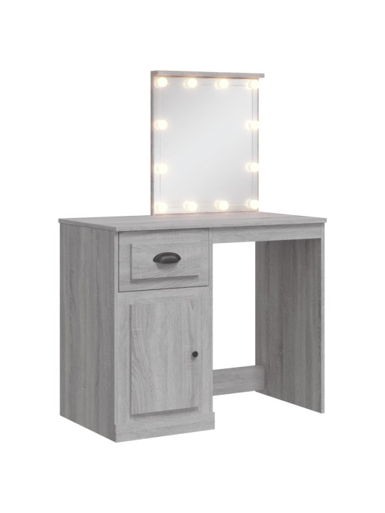 Spoguļgaldiņš ar led, pelēka ozolkoka krāsa, 90x42x132,5 cm