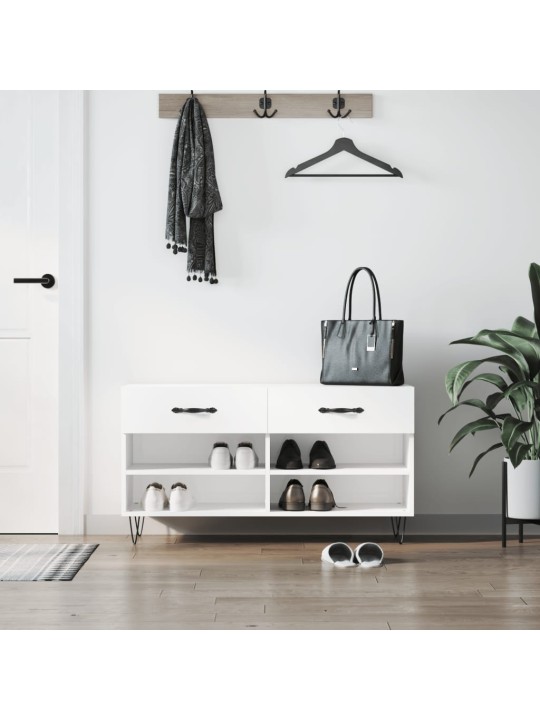 Apavu skapītis, spīdīgi balts, 102x35x55 cm, inženierijas koks