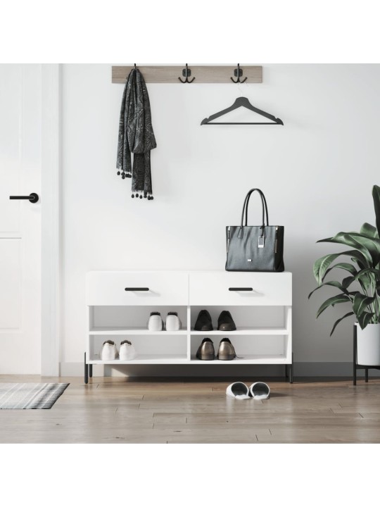 Apavu skapītis, spīdīgi balts, 102x35x55 cm, inženierijas koks
