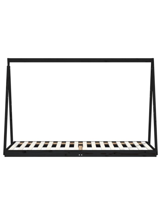 Bērnu gultas rāmis, melns, 80x200 cm, priedes masīvkoks