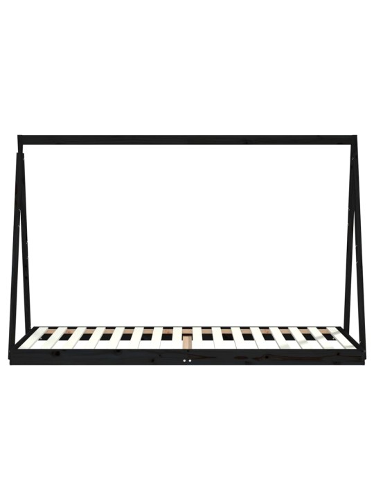 Bērnu gultas rāmis, melns, 90x200 cm, priedes masīvkoks