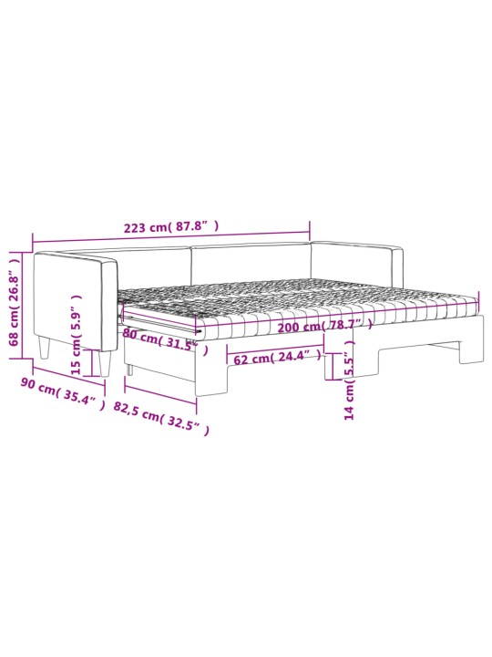 Dīvāngulta ar matraci, melns audums, 80x200 cm