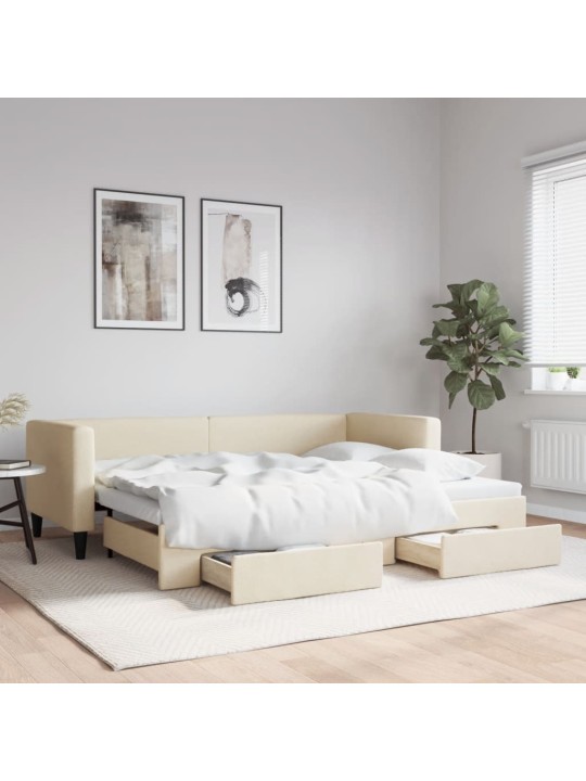 Izvelkams dīvāns ar atvilktnēm, krēmkrāsas audums, 80x200 cm