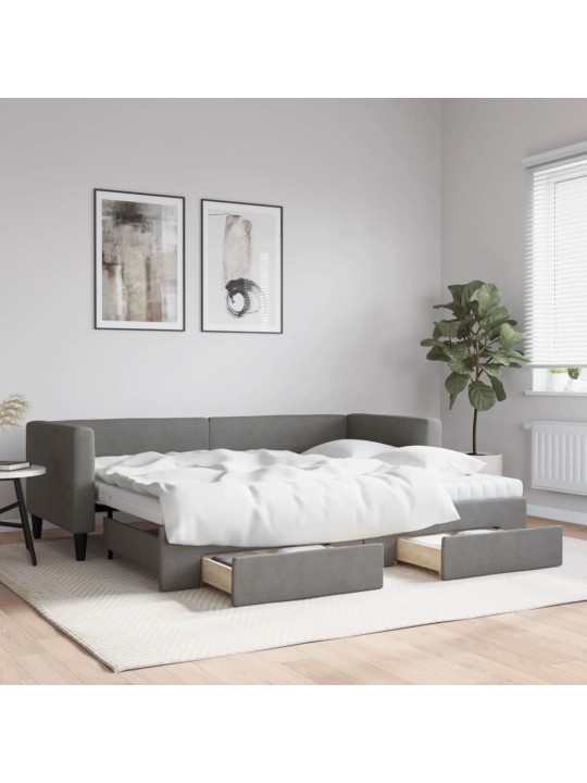 Izvelkams dīvāns ar atvilktnēm, tumši pelēks audums, 80x200 cm