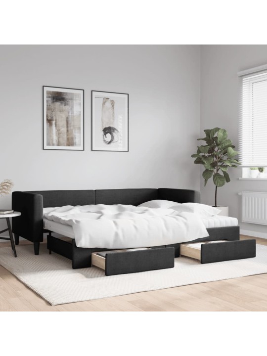Izvelkams dīvāns ar atvilktnēm, melns, 80x200 cm, audums