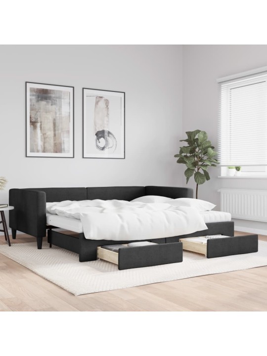 Izvelkams dīvāns ar atvilktnēm, melns, 100x200 cm, audums