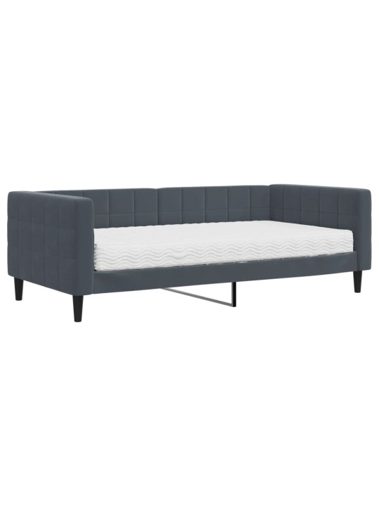Kušete ar matraci tumši pelēks 90x190 cm velvet
