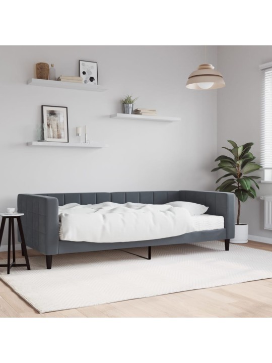 Kušete ar matraci tumši pelēks 90x190 cm velvet