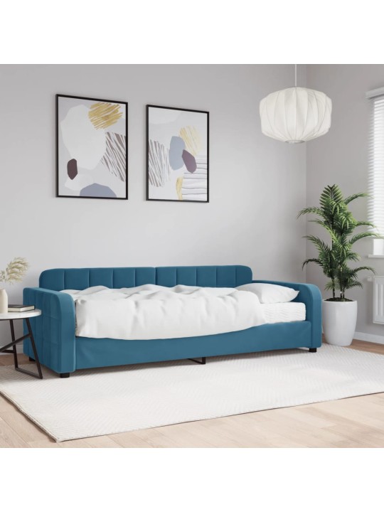Izvelkams dīvāns ar matraci, zils, 80x200 cm, samts