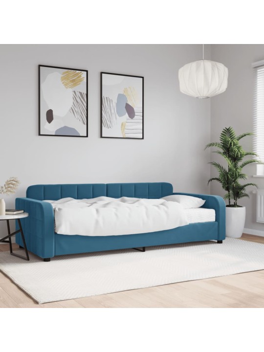 Izvelkams dīvāns ar matraci, zils, 90x200 cm, samts