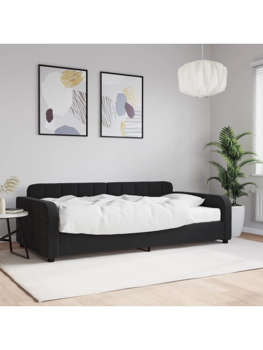 Izvelkams dīvāns ar matraci, melns, 100x200 cm, samts