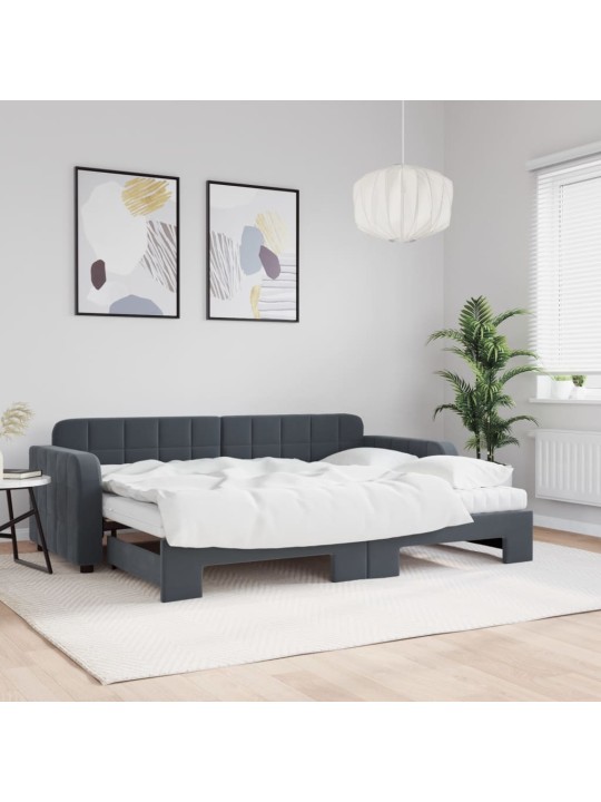 Izvelkama dīvāngulta ar matraci, tumši pelēks, 80x200 cm, samts