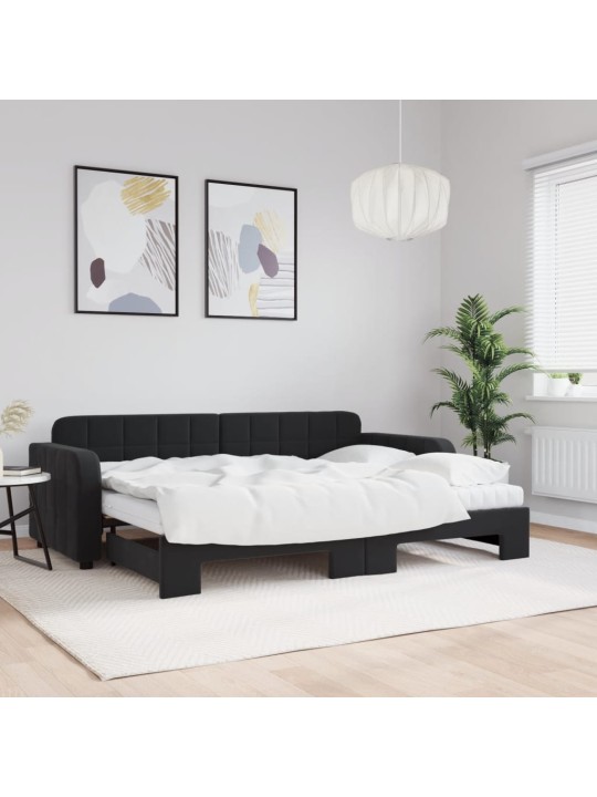 Izvelkams dīvāns ar matraci, melni, 80x200 cm, samts