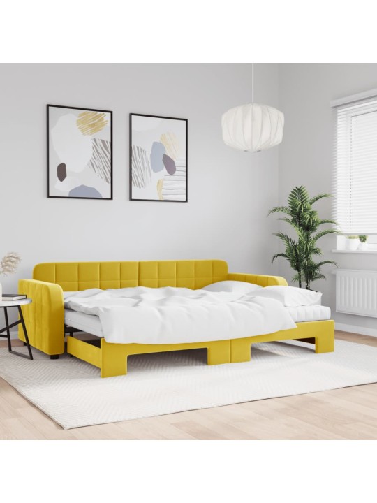 Izvelkams dīvāns ar matraci, dzeltens, 80x200 cm, samts