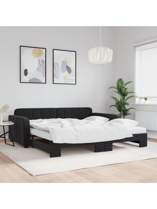 Izvelkams dīvāns ar matraci, melni, 100x200 cm, samts