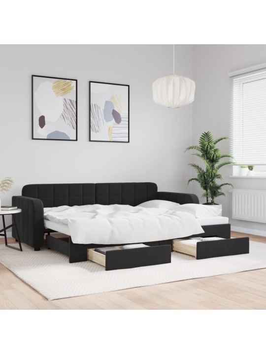 Izvelkams dīvāns ar atvilktnēm, melns, 80x200 cm, samts