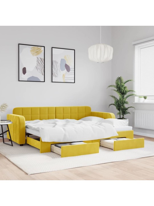 Izvelkams dīvāns ar atvilktnēm, dzeltens, 80x200 cm, samts