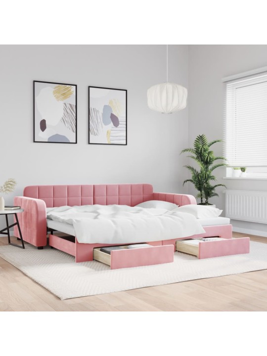 Izvelkams dīvāns ar atvilktnēm, rozā, 90x200 cm, samts