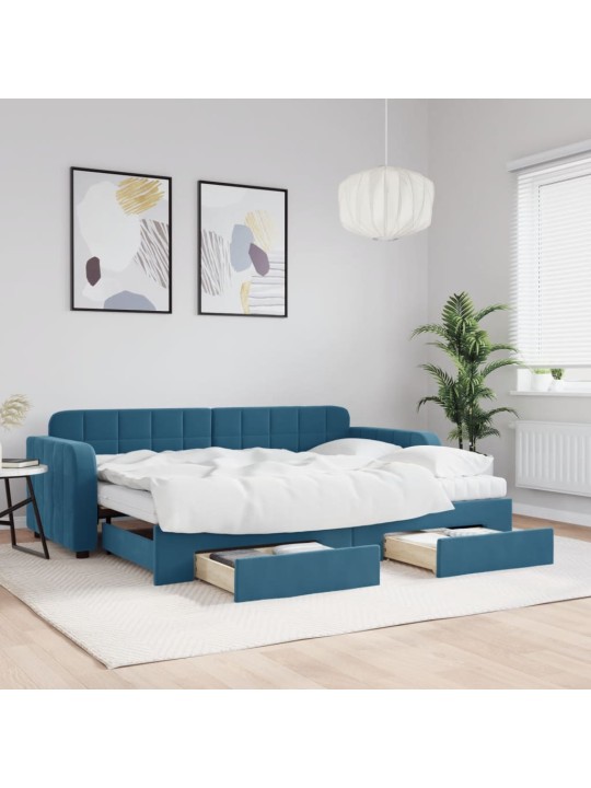 Izvelkams dīvāns ar atvilktnēm, zils, 80x200 cm, samts