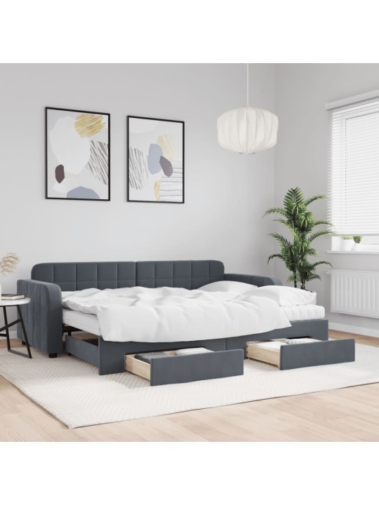 Izvelkams dīvāns ar atvilktnēm, tumši pelēks, 80x200 cm, samts
