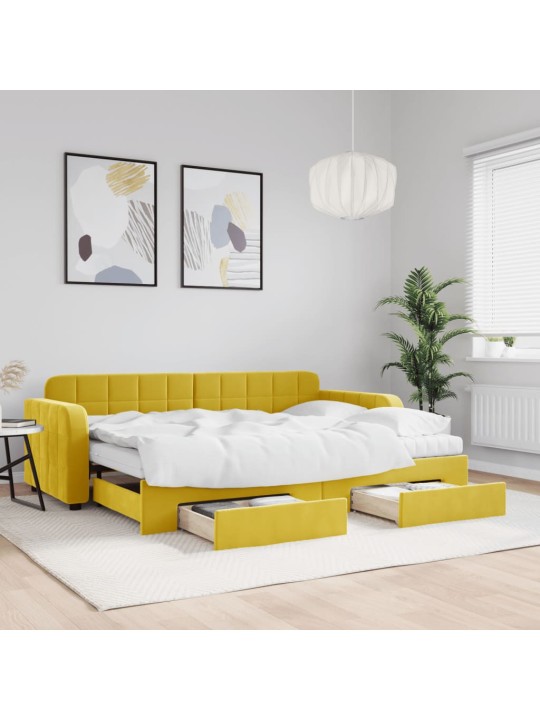 Izvelkams dīvāns ar atvilktnēm, dzeltens, 80x200 cm, samts