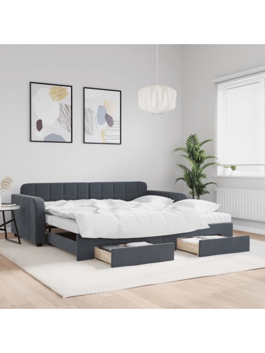 Izvelkams dīvāns ar atvilktnēm, tumši pelēks, 100x200 cm, samts