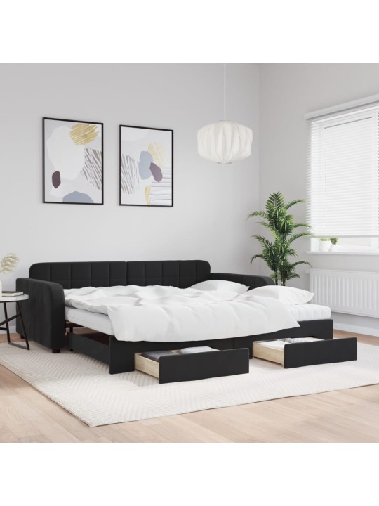 Izvelkams dīvāns ar atvilktnēm, melns, 100x200 cm, samts