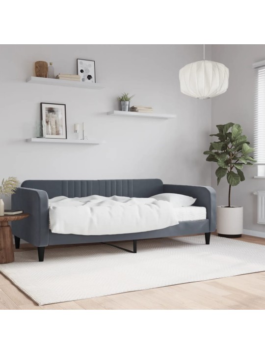 Kušete ar matraci tumši pelēks 90x190 cm velvet