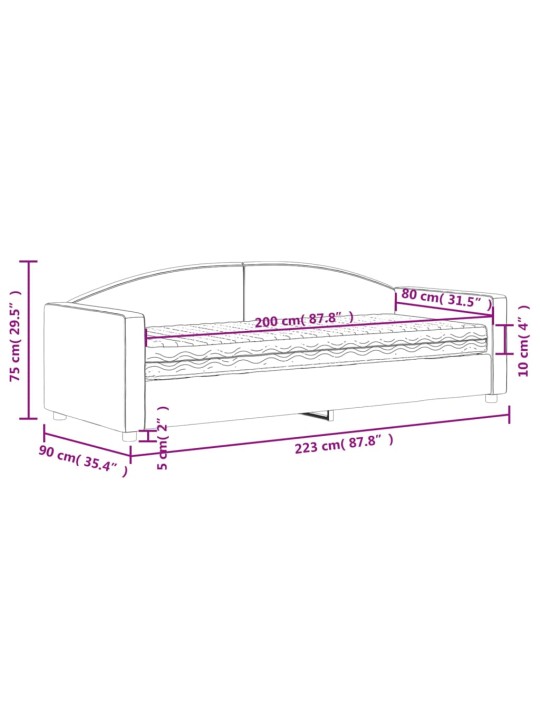Dīvāngulta ar matraci, melns audums, 80x200 cm