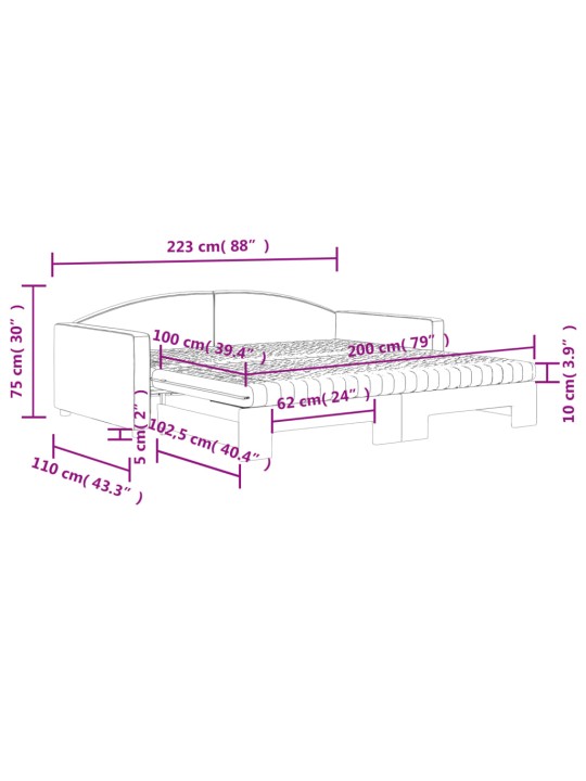 Dīvāngulta ar matraci, tumši pelēks audums, 100x200 cm