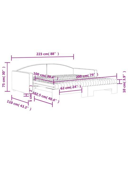 Dīvāngulta ar matraci, krēmkrāsas audums, 100x200 cm