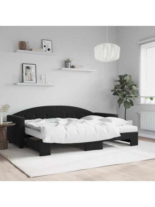 Izvelkams dīvāns ar matraci, melni, 80x200 cm, samts