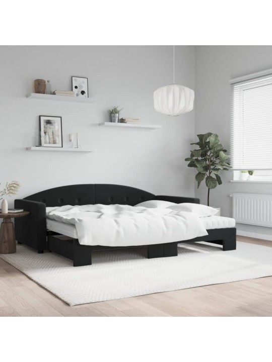 Izvelkams dīvāns ar matraci, melni, 90x200 cm, samts