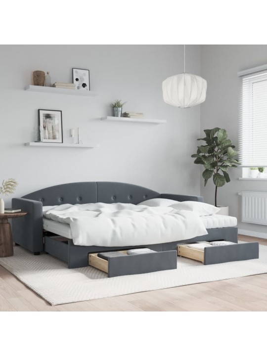 Izvelkams dīvāns ar atvilktnēm, tumši pelēks, 80x200 cm, samts