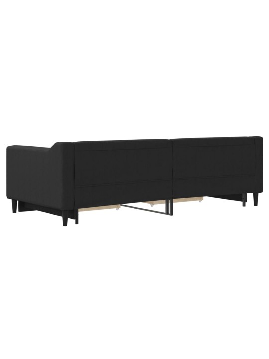 Izvelkams dīvāns ar atvilktnēm, melns, 90x200 cm, audums
