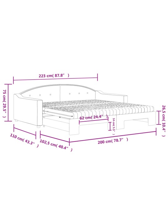 Dīvāngulta ar matraci, melns audums, 100x200 cm